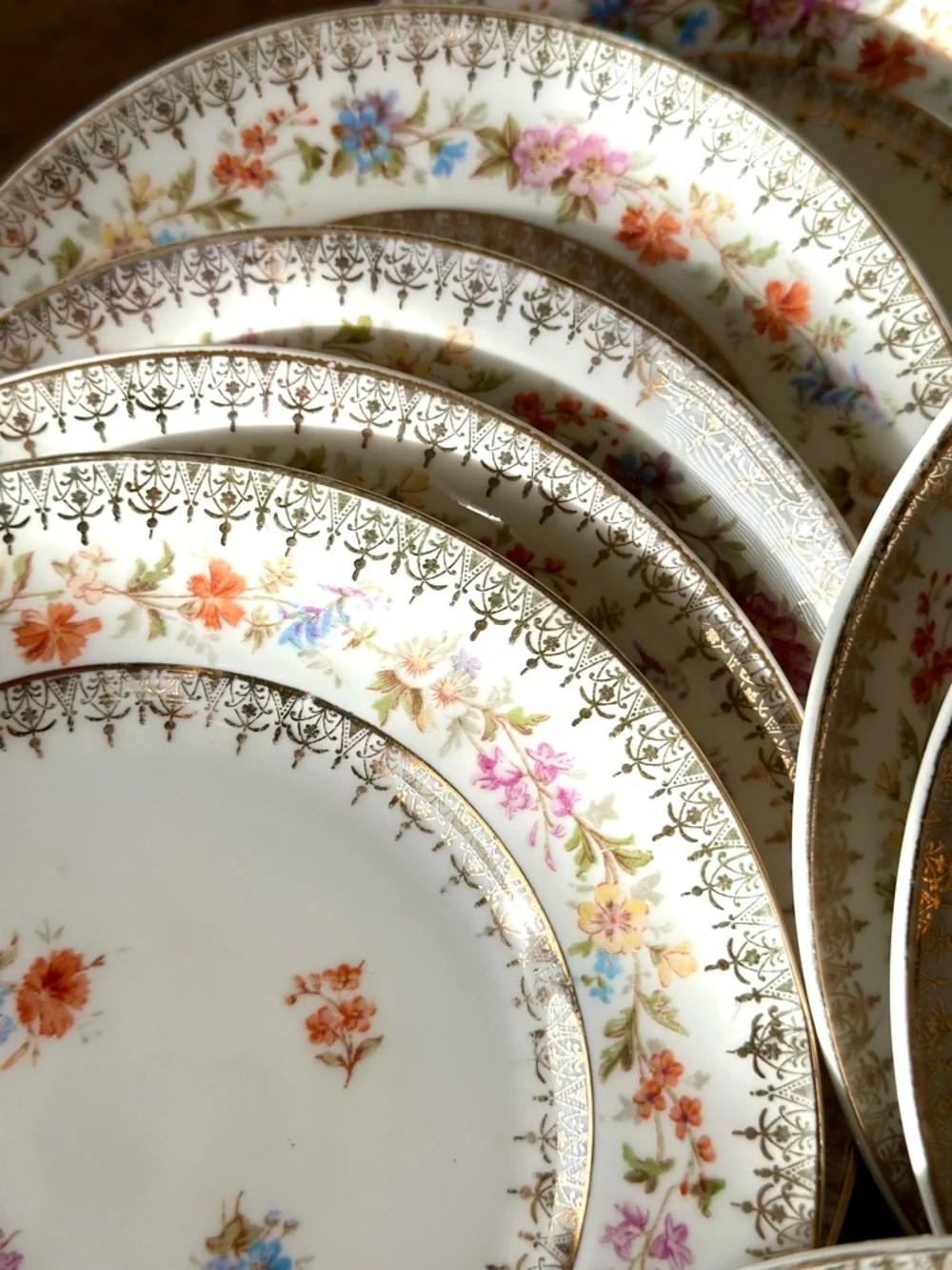 Antique C.T. Germany Floral B and B Plates Set 12 Gold Gilt Victorian Porcelain